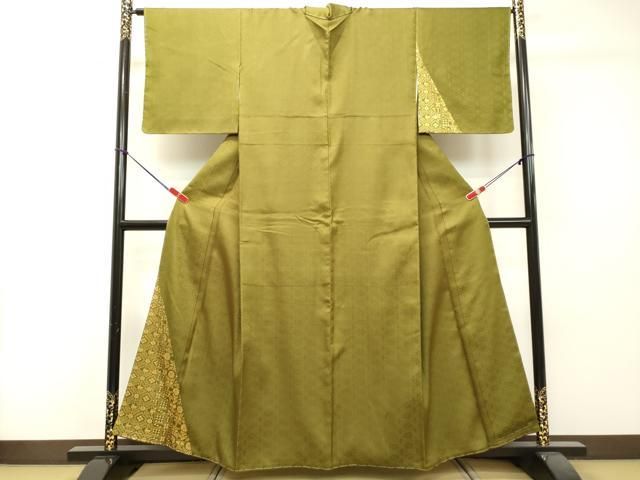 平和屋着物○訪問着 花唐草文 小葵地紋 鶯色 金糸 正絹 逸品 未使用  