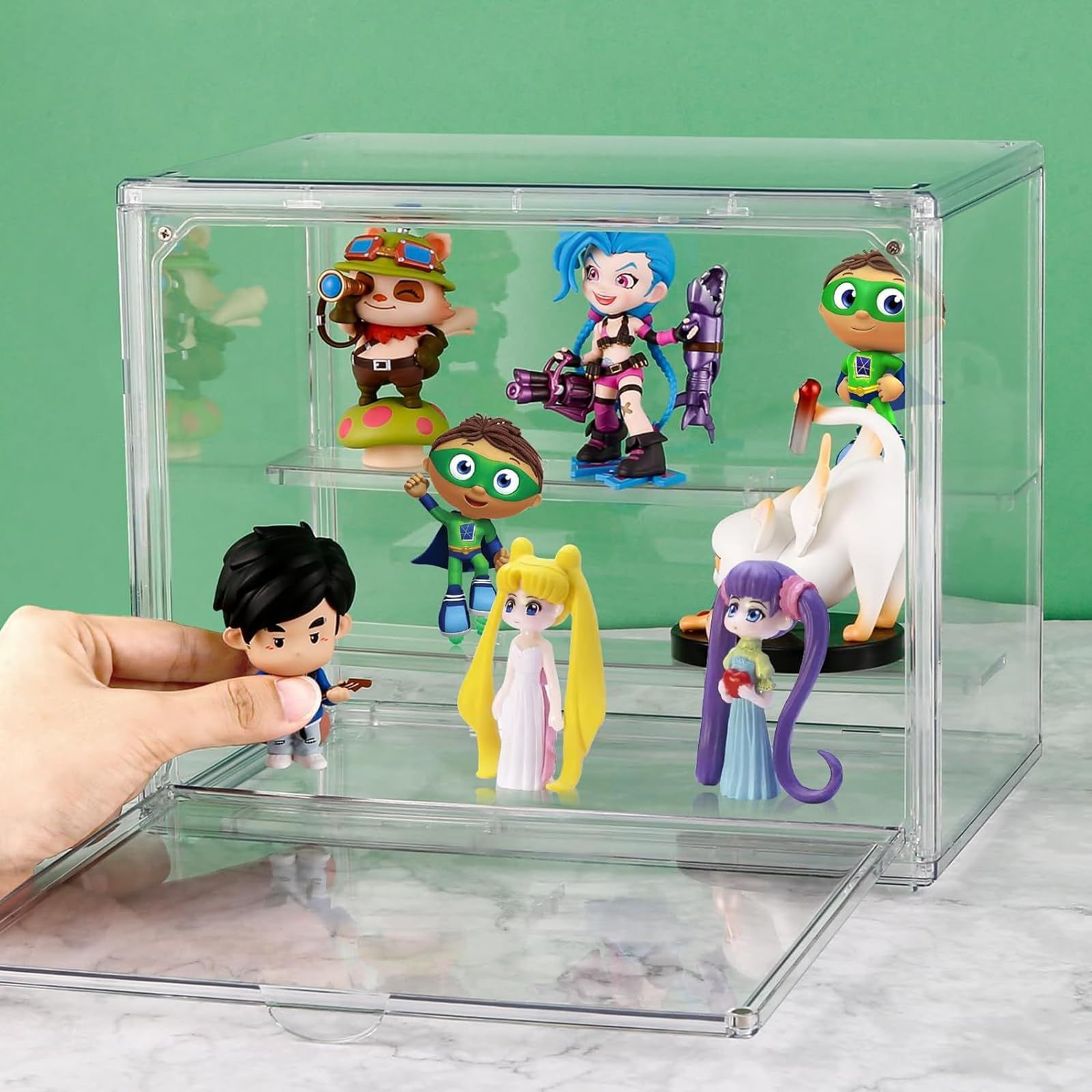 在庫処分】ショーケース(27*18*22CM) 簡単収納 汚れ防止 防塵 磁気ドア