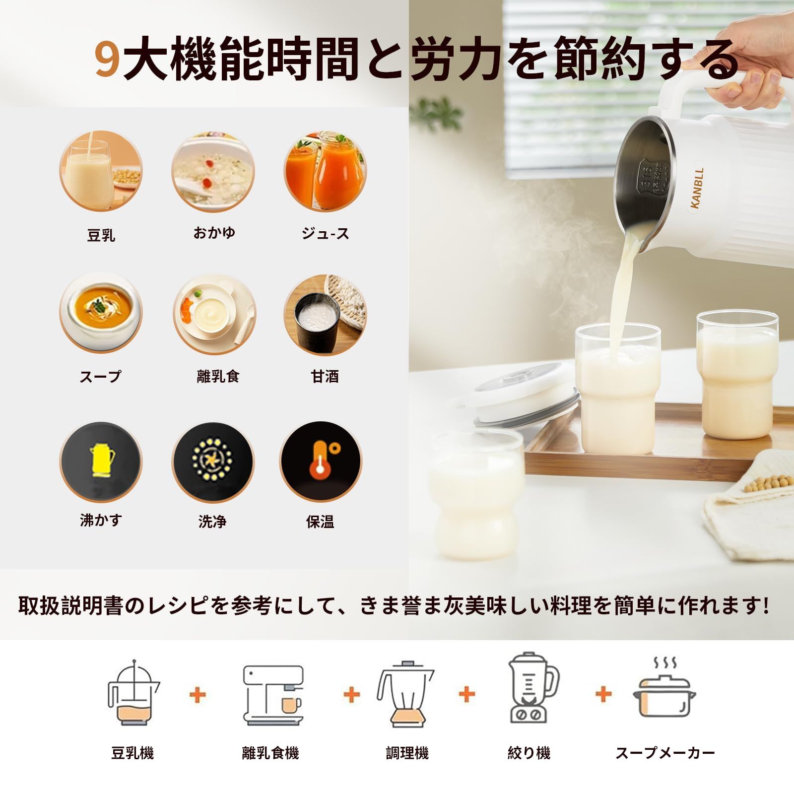 加熱式ミキサー 豆乳メーカー 1.75L大容量 ブレンダー 氷も砕ける