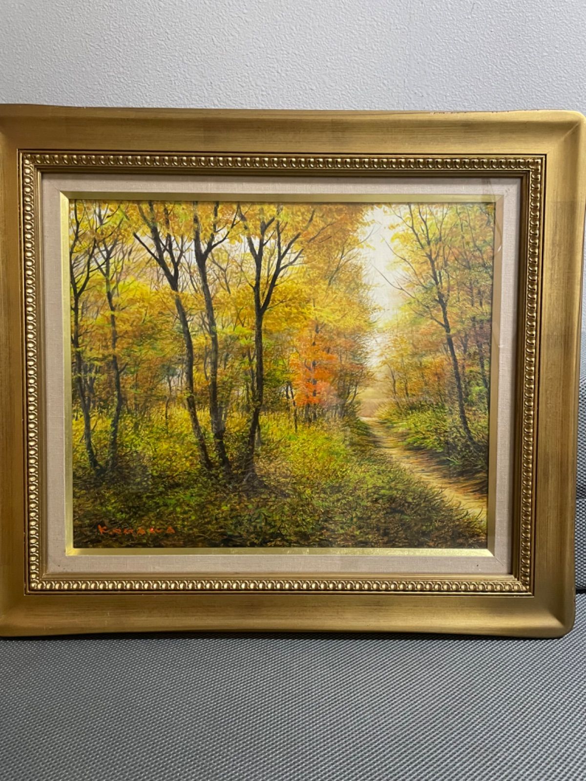 風景画油絵秋色武蔵野F8 小川馨生（u98a8u666fu753b u6cb9u7d75