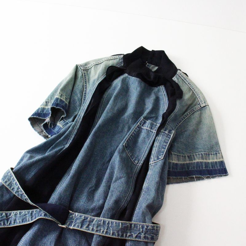 美品　sacai デニム　ワンピース　インディゴ　絞り　パッチワーク　ドッキング 美品 sacai デニム ワンピース インディゴ 絞り パッチワーク ドッキング