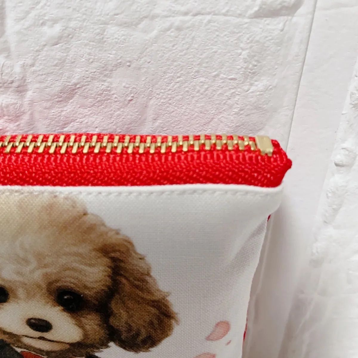 フラットポーチ ミニポーチ ハンドメイド 犬柄パネル トイプードル
