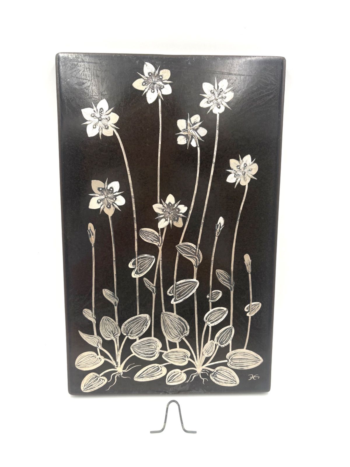 GUSTAVSBERG グスタフスベリ ハインツ エレット 陶板 フラワーモチーフ 銀彩 北欧 ヴィンテージ 壁掛け