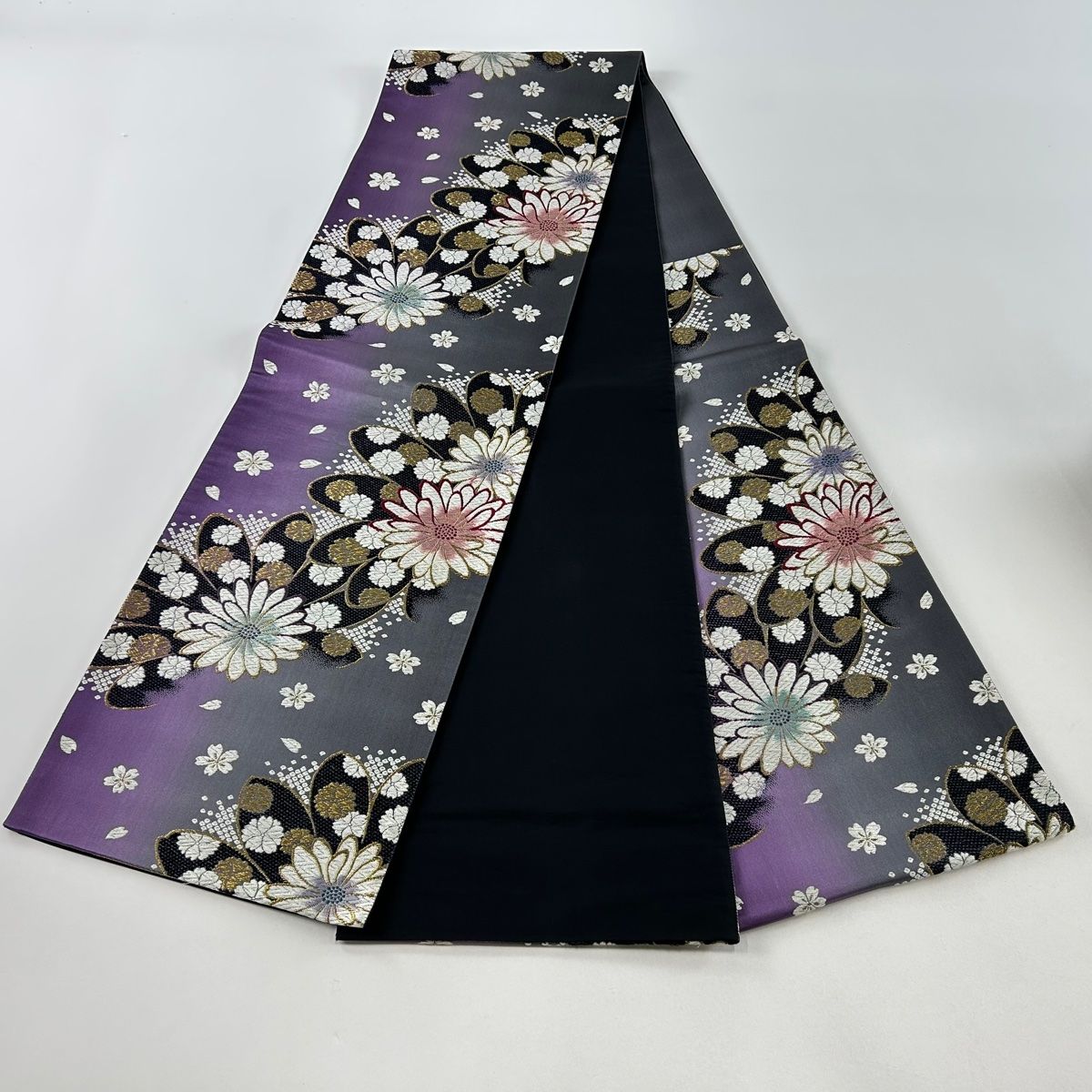 袋帯 六通 市松模様 格子 金糸 菊 桜 上質 袋帯 六通 市松模様 格子 金糸 菊 桜 上質