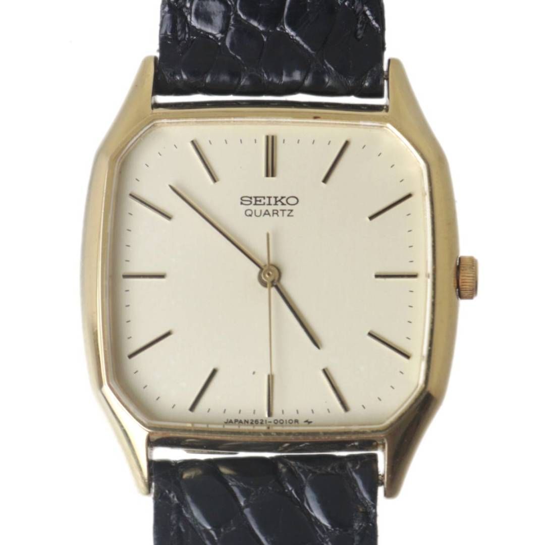 稼働 SEIKO 腕時計 ゴールド文字盤 新品レザーベルト クォーツ 1167