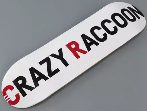 雑貨 Crazy Raccoon ロゴ スケートボード ホワイト