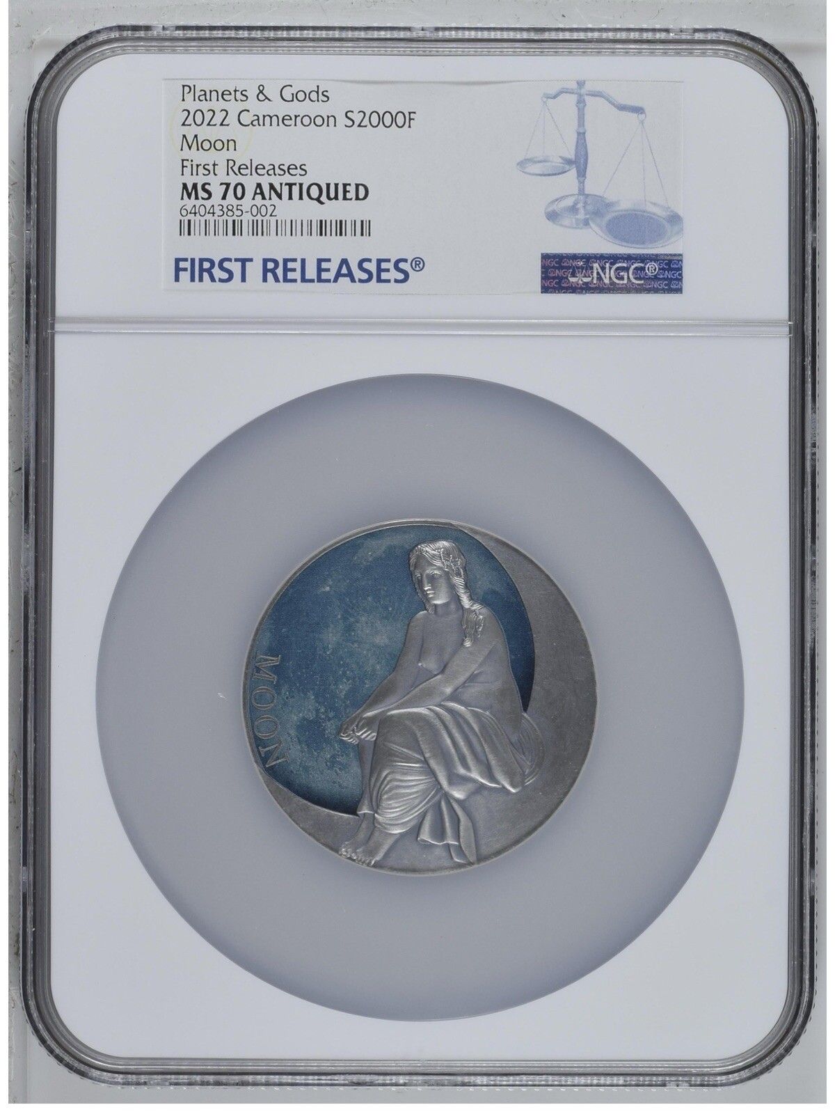 NGC MS70 FR 2025 Cameroon Planets and Gods Moon Goddess 2oz Silver Antiqued Coin