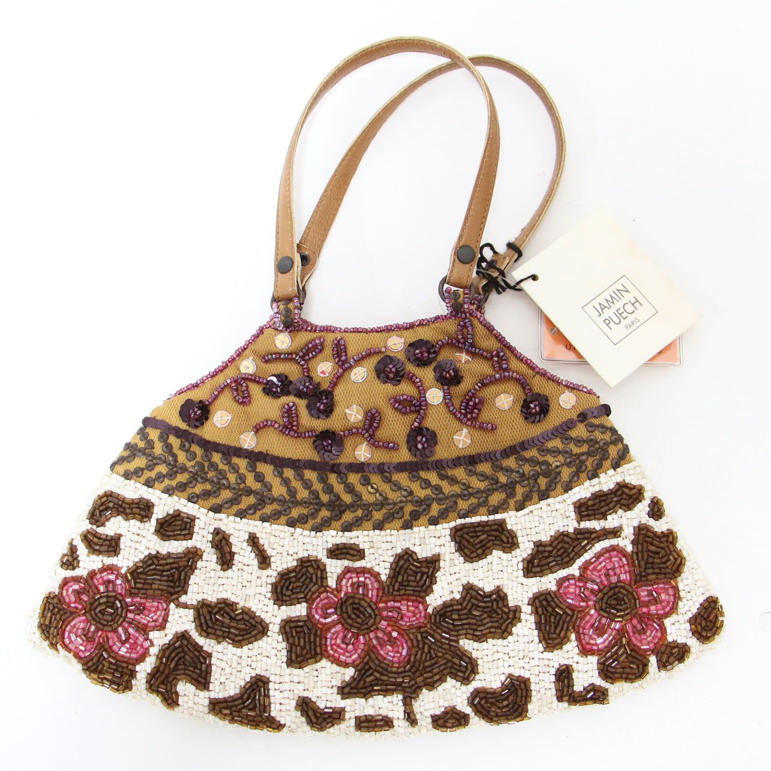 ジャマンピエッシュJamin Puech ビーズ刺繍パーティバックフォーマル着物 美品】JAMIN PUECH ジャマンピュエッシュ バッグ ベージュ系