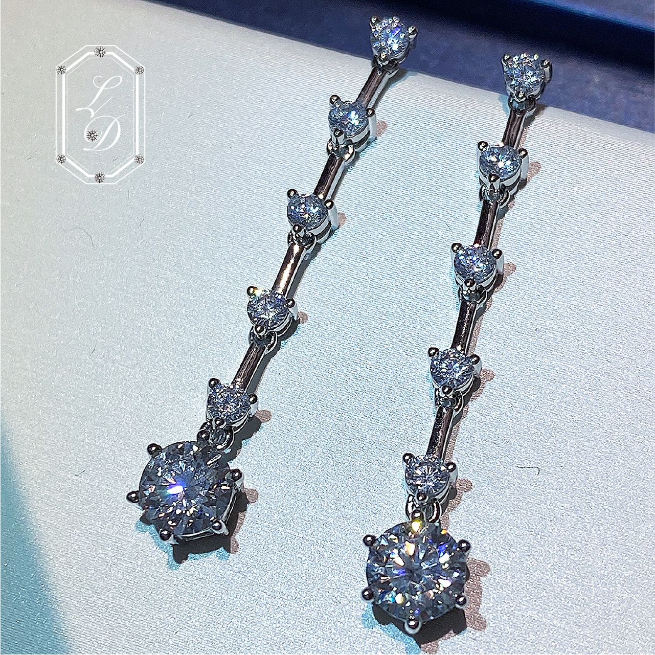 モアサナイト2.0ct エレガントロングピアス S925プラチナ加工 金 