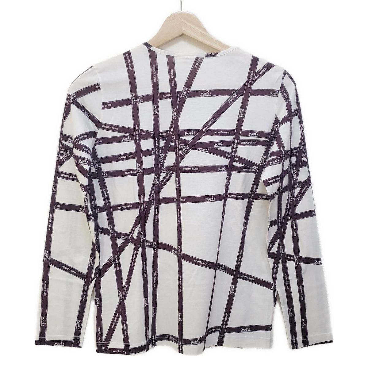 模範的な HERMES エルメス 長袖Tシャツ サイズXS レディース - アイボリー×ダークブラウン クルーネック|ボルデュックリボン柄