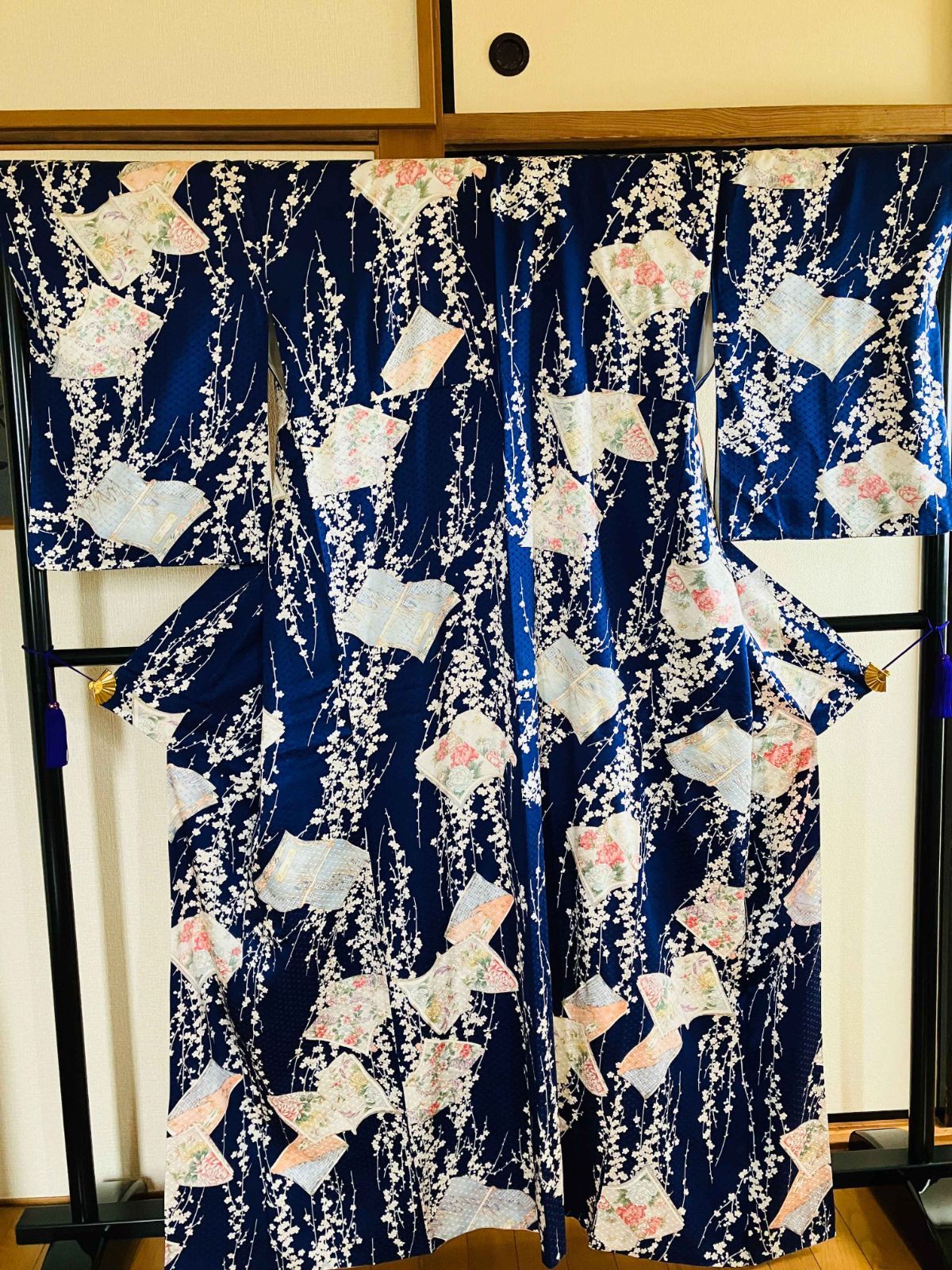 着物 小紋 正絹 / 青色系 / 花の本 紫陽花 あじさい / 身丈約 着物 小紋 正絹 / 青色系 / 花の本 紫陽花 あじさい / 身丈約