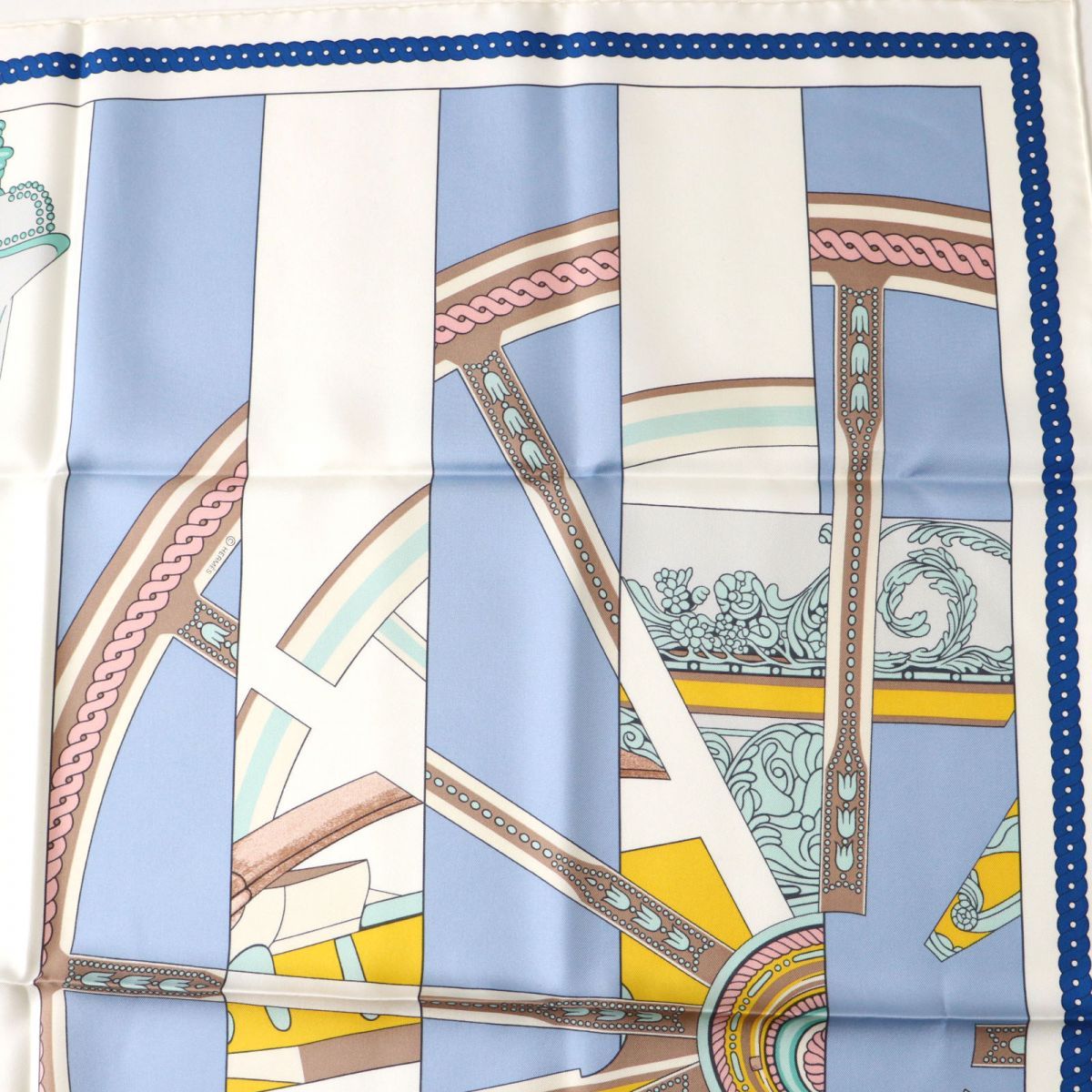 新品未使用】エルメススカーフカレ90 ベルリンヌ馬車ブルー青