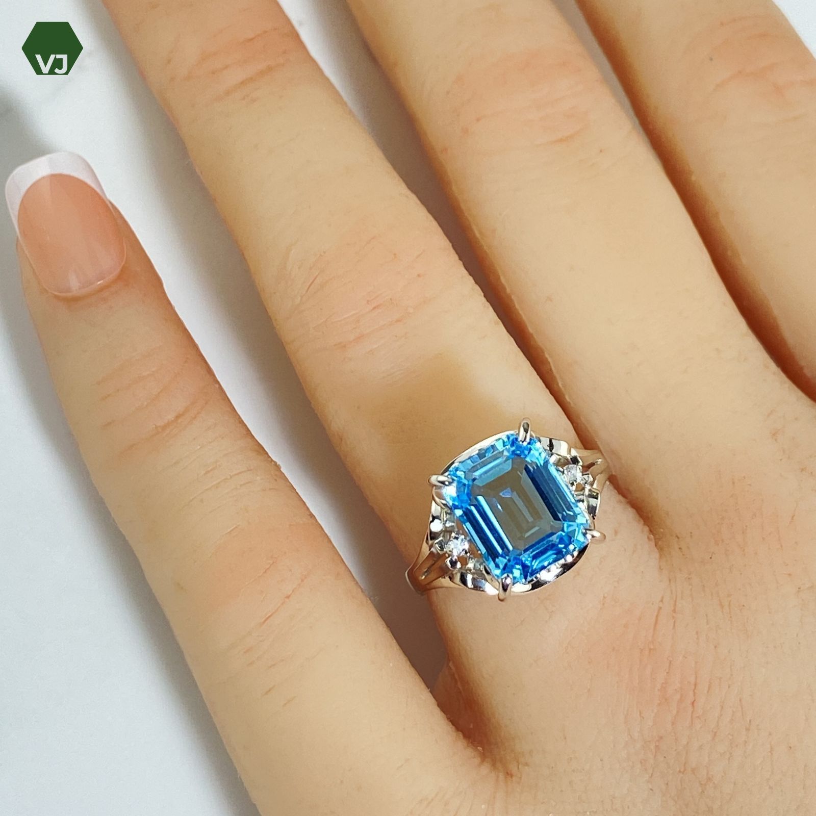 23-14】【Vintage】ブルートパーズ ダイヤモンド リング 4.85ct【中古 