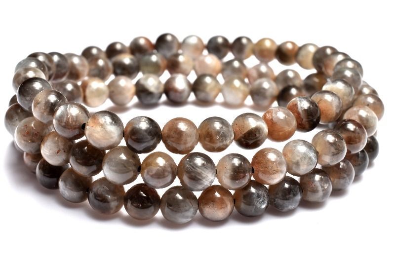 【１点物】シルバーシラー ブラックサンムーンストーン　6mm　3連タイプ ブレスレット パワーストーン 天然石 _MA6901