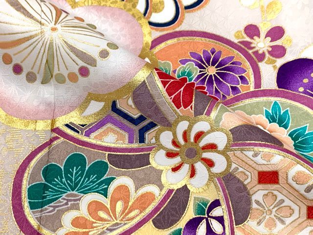  七五三 着物 7歳 オリジナルコーデセット 上質合繊 四つ身の着物と結び帯 フルセット 生成り系 ねじり梅 TSRKsz Bi 24 64 WM 七五三 季節 年中行事