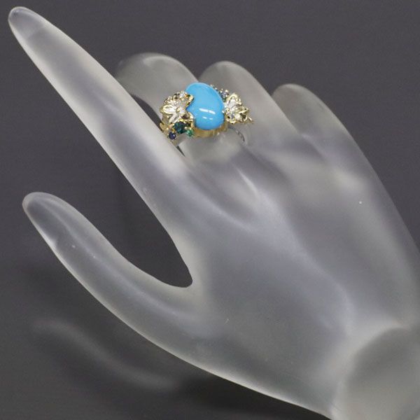 田島さおり K18YG/WG トルコ石 カラーストーン リング 5.08ct D0.07ct  