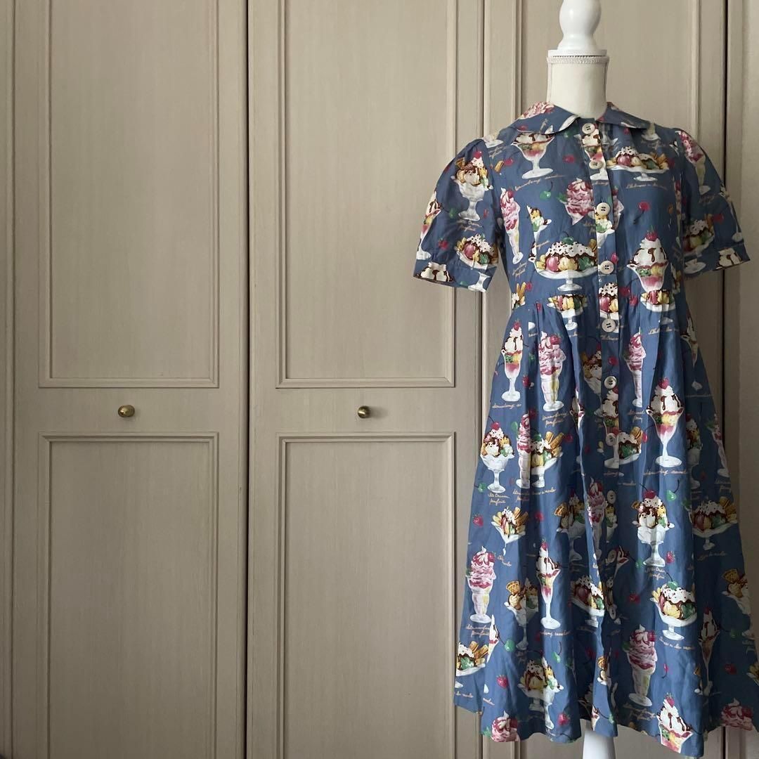 50 プランテーション plantation 花柄 シャツ ワンピース ブルー  
