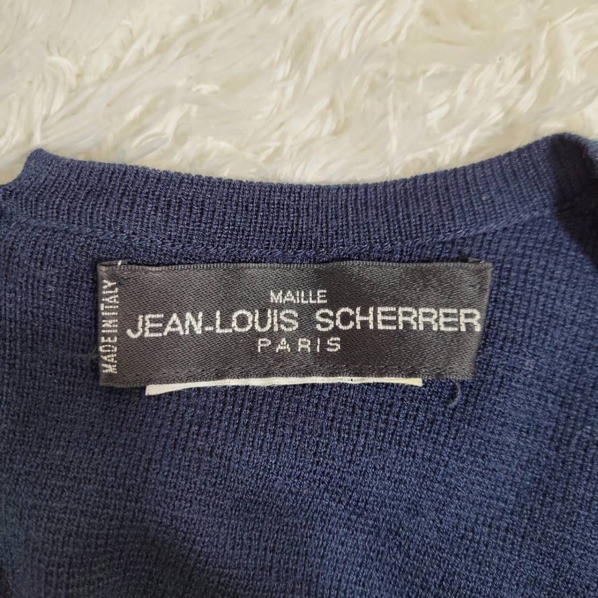 レディースF JEAN-LOUIS SCHERRER 半袖膝丈ニットワンピース 紺