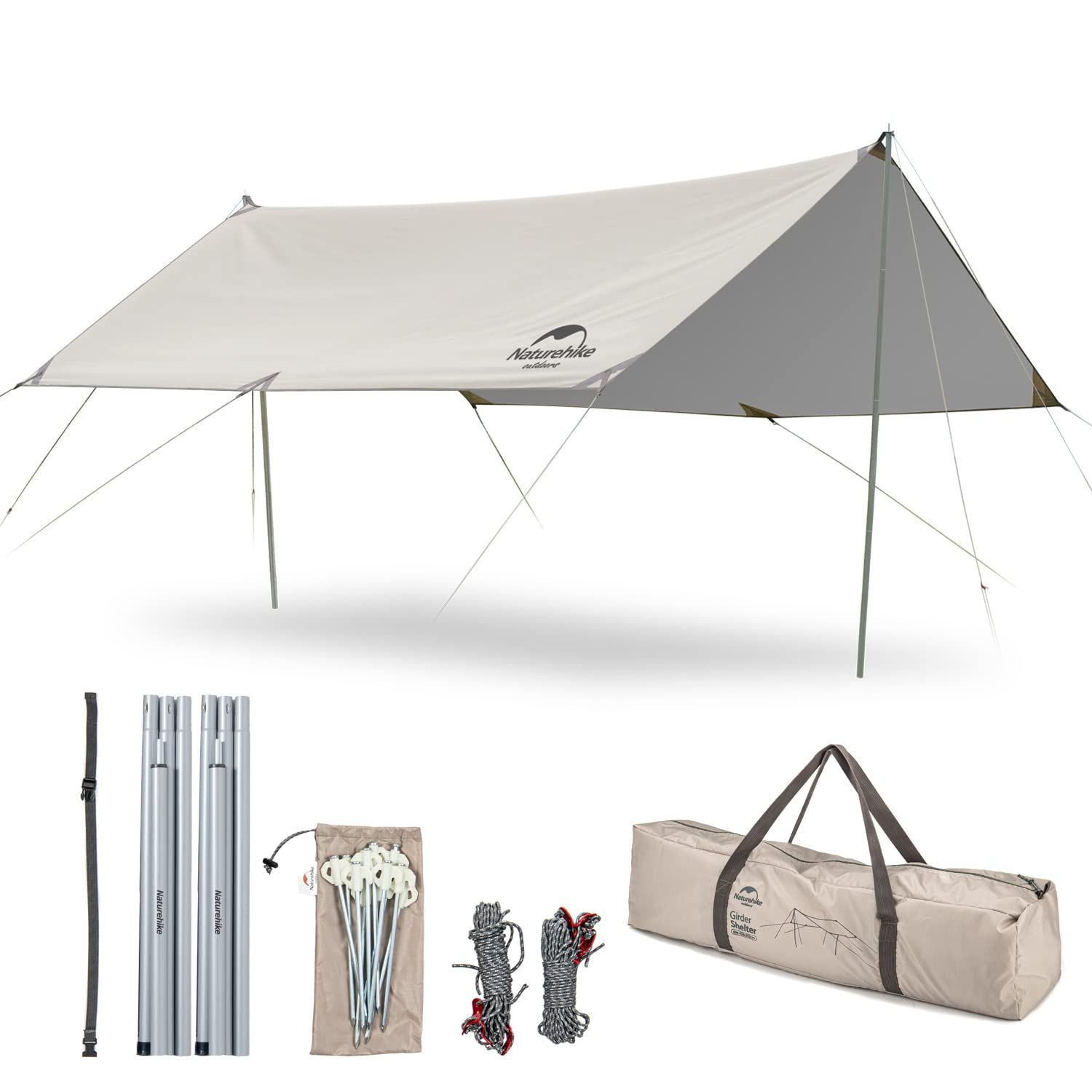 新品 Naturehike公式ショップ タープ レクタタープ 日除けシェード 防水PU2000 ポール付き UPF50+ 日焼け止め コンパクト 軽量 4-6人用 遮光 遮熱 天幕 ソロキャンプ キャンプ アウトドア 設営簡単 