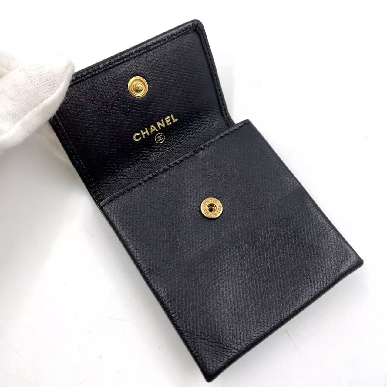 CHANEL ココマーク コインケース シリアル不明 レザー ブラック ポーチ ゴールド DECORATOM_COM_BR