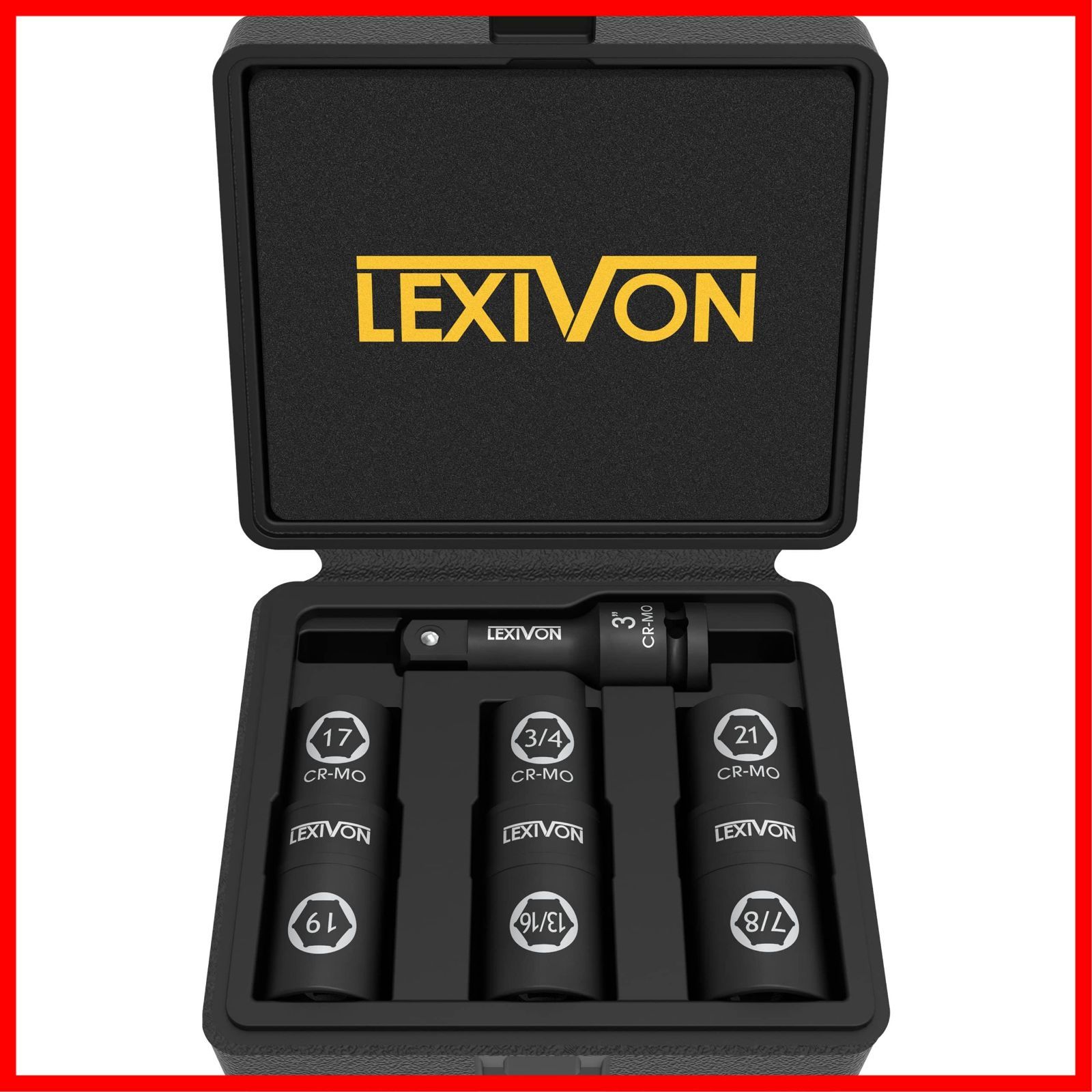 速発送LXVN インパクトグレードソケットダプターセット 12.7mm （1/2インチ）、6種類のラグナットサイズ｜革新的なフリップソケットデザイン、最も一般的に使用されるインチとメトリックの