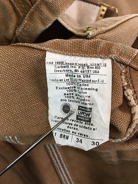 古着 90s USA製 Carhartt ブラウン ダック Wニー ワーク