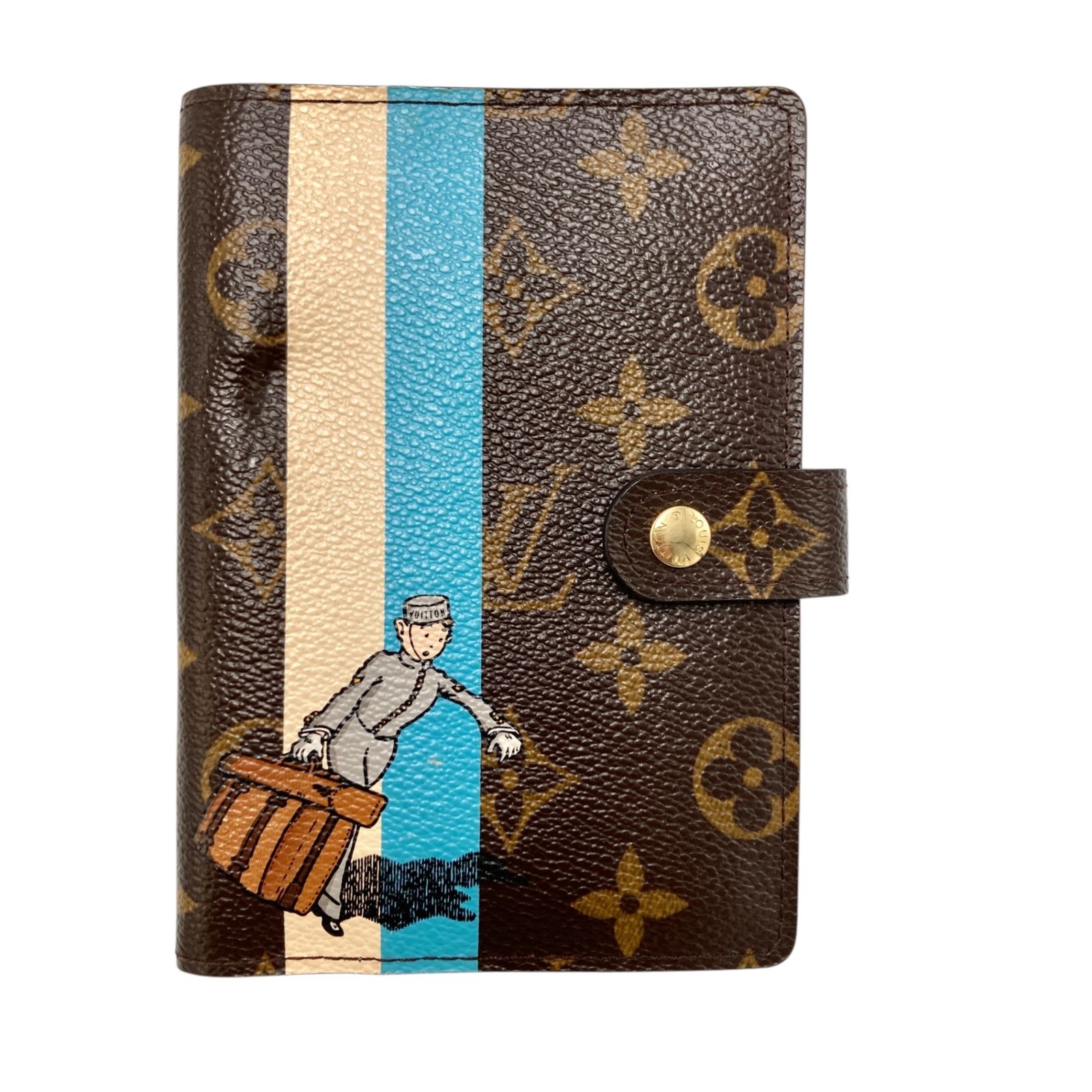 真贋判定済 LOUIS VUITTON ルイヴィトン グルーム アジェンダPM R20020 モノグラム×ホワイト×ブルー 手帳カバー B05218YZZM