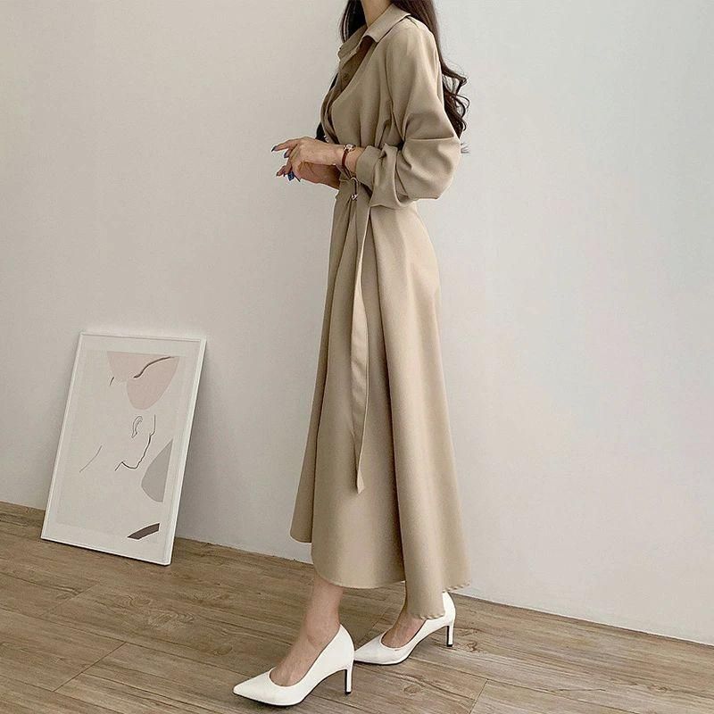 極美品✨スタイリスト ロングシャツワンピース Aライン ライトベージュ 選べる4type!スキッパー＆ベーシック 長袖ロングシャツ