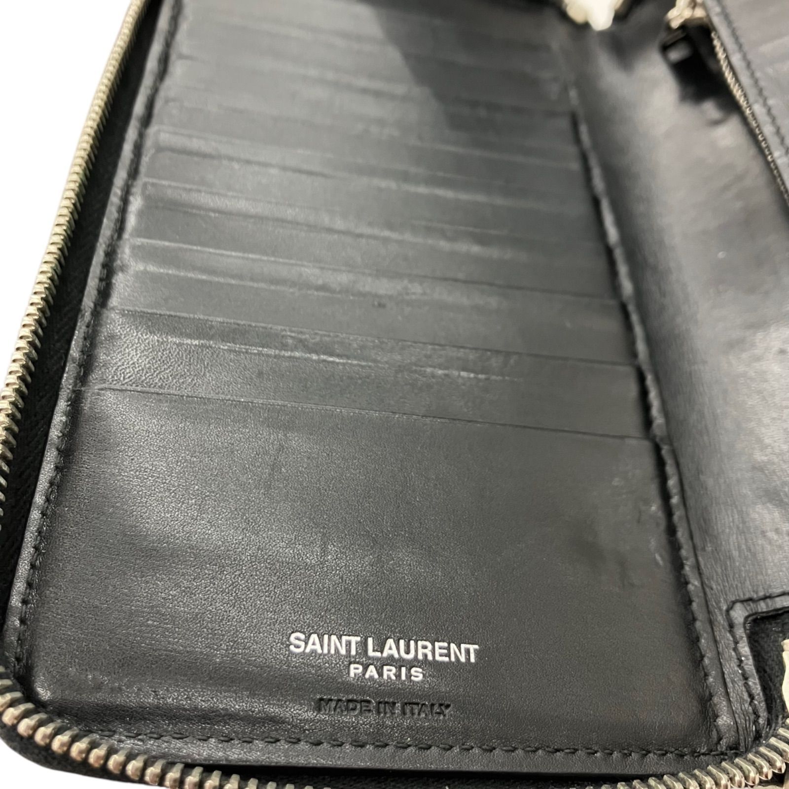 YSL長財布 186005 現状品 サンローランパリ YSLロゴ レザーブラック 長財布