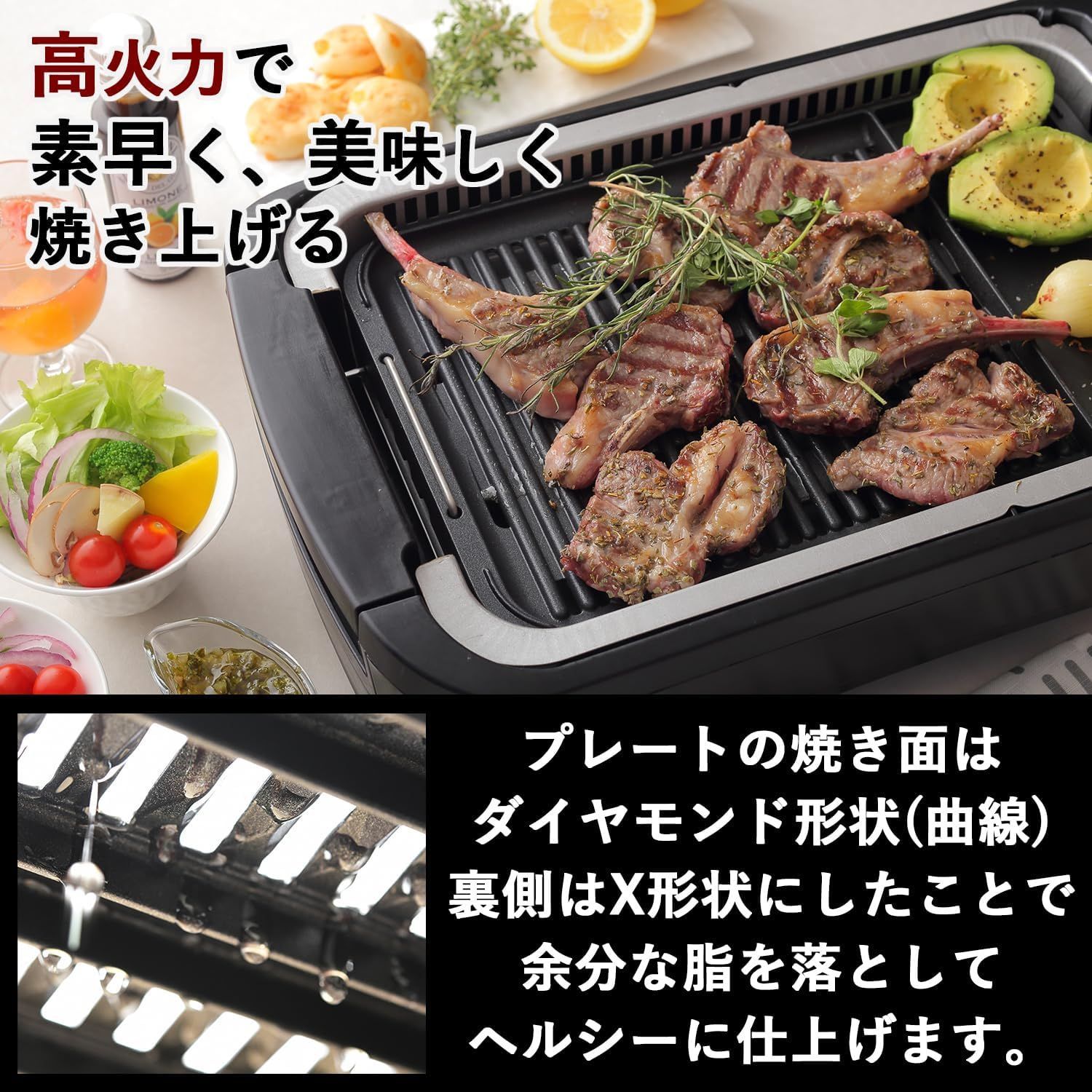 山善 煙の少ない 焼肉プレート XGRILL PREMIUM ワイドサイズ 吸煙機能付き 煙約94 カット 温度調節5段階 プレート着脱 YGMC-FX130 B WWW_KANDAIZUMI_COM