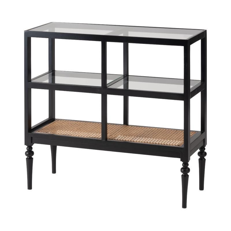 オープンシェルフ ワイド おしゃれ 高さ75cm 2段 木製 天然木 ラタン 収納 完成品 北欧 ガラス天板 幅80cm ベッド 見せる収納 籐 四角 ターンドレッグ 玄関 棚