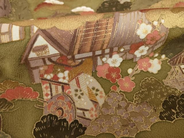 平和屋着物○訪問着 友禅 遠山樹林風景文 金糸 正絹 逸品 未使用