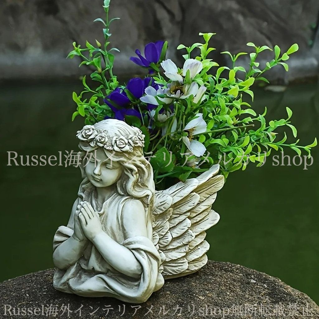 プランター エンジェル 天使 ヴィンテージ調 ホワイト 庭 エレガント