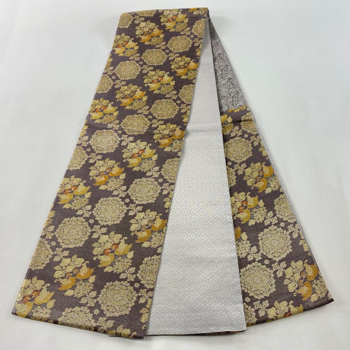 袋帯 美品 逸品 紋屋井関 落款 御寮織 華文 花鳥 金銀糸 箔 金色 六