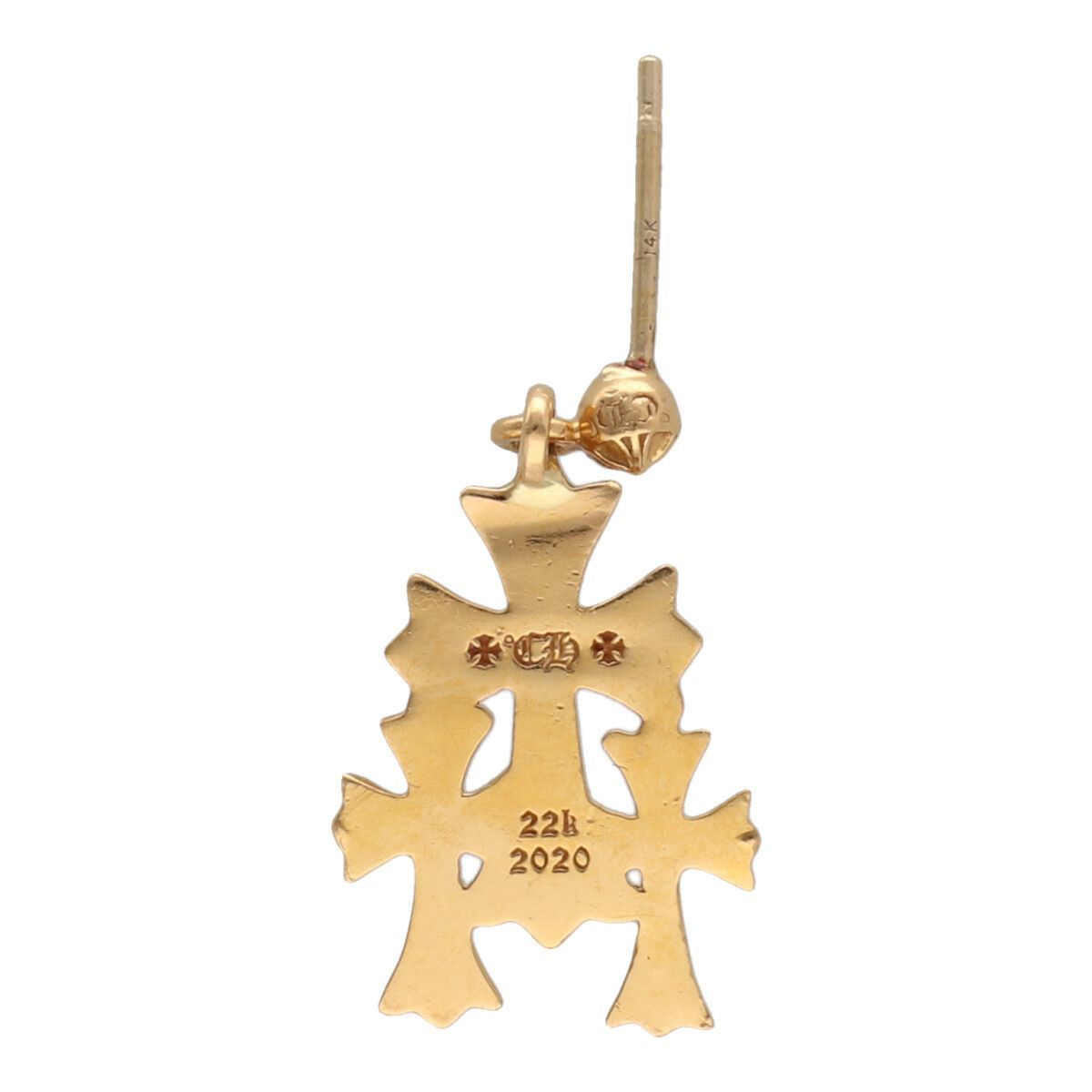 中古】 CHROME HEARTS クロムハーツ 3 CH クロス ドロップ ピアス 22K 