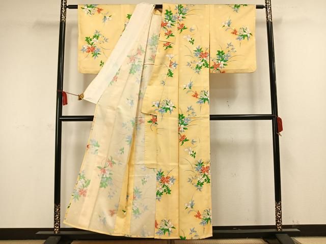 平和屋着物▽小紋 単衣 市松文様 洗える着物 AAAZ1609fy