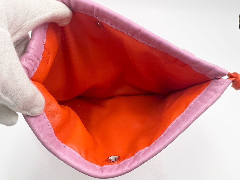 HERMES エルメス ピロ ヴェルソ 巾着 ポーチ ラムスキン ピンク