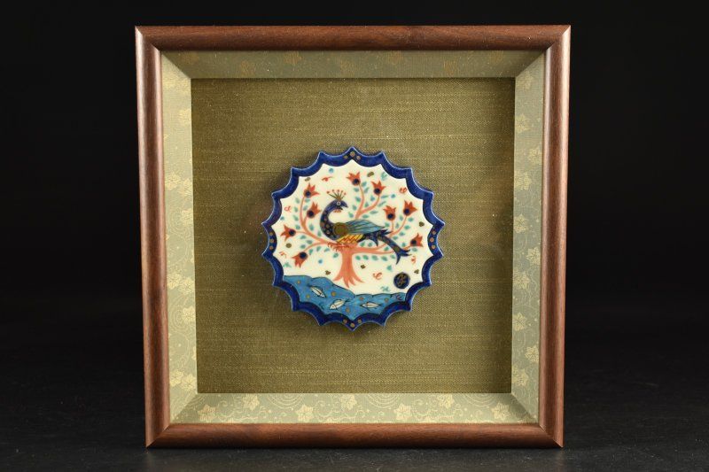 蔵A5505f 幸兵衛窯 ペルシア色絵鳥文 陶板額装 加藤卓男