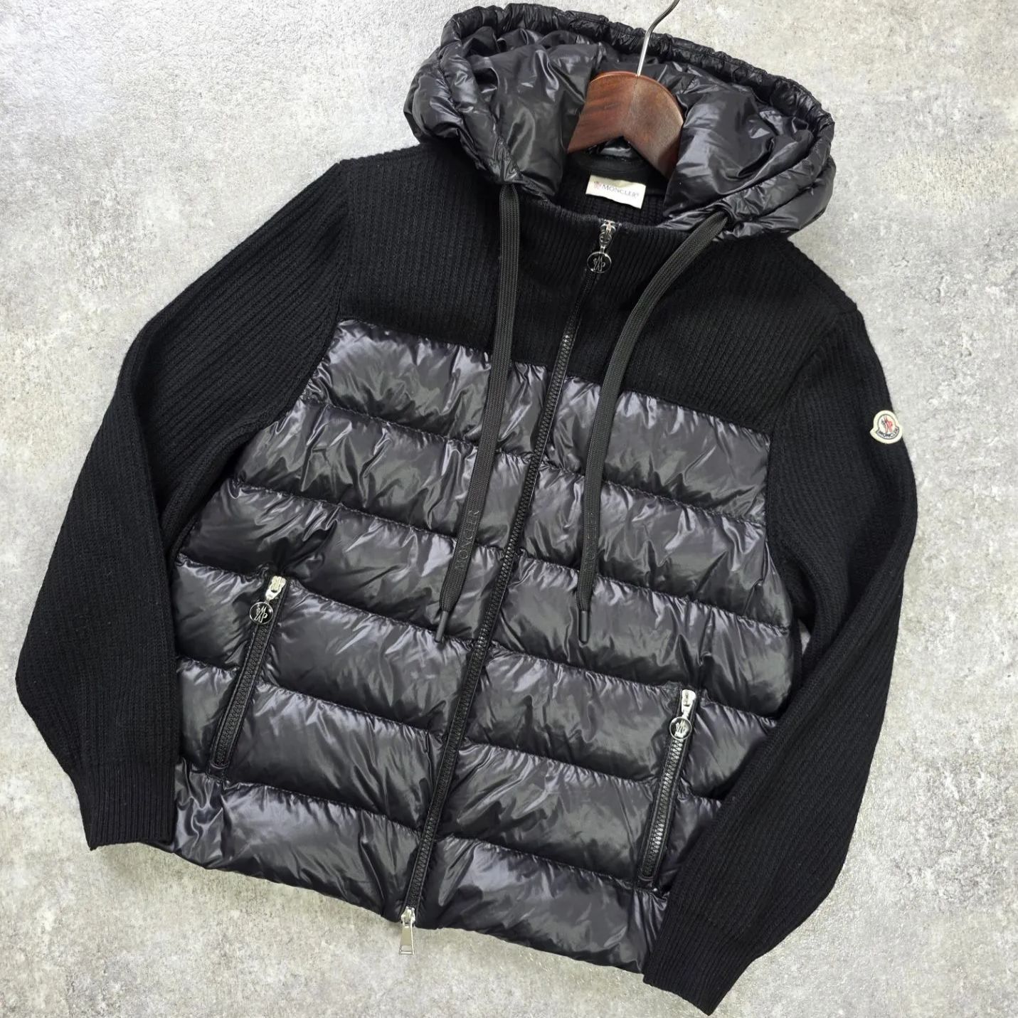 24AW 定価17万 MONCLER モンクレール CARDIGAN TRICOT ニット切替 ダウンジャケット カーディガン パーカー ブラック XS PAWNSHOPRiZ パウンショップリズ