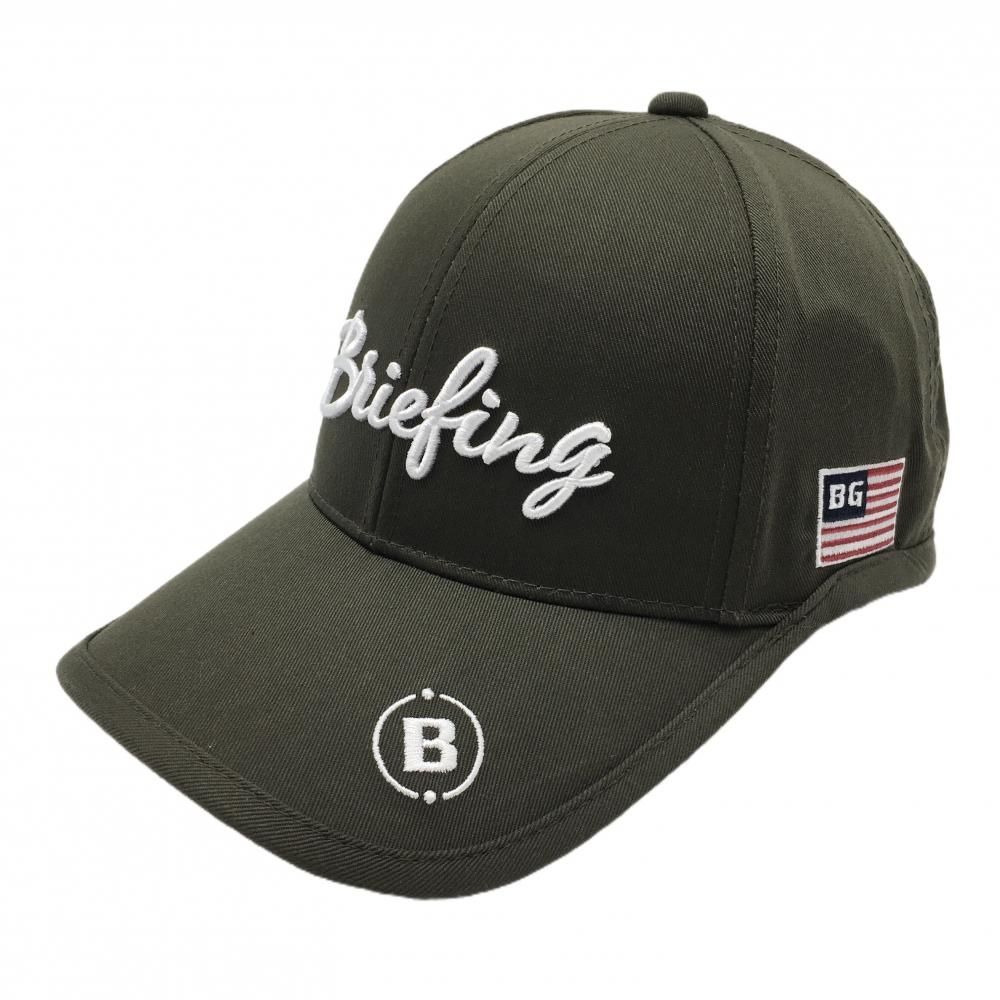 BRIEFING - 【超美品】ブリーフィング キャップ カーキ×白 ロゴ刺しゅう FREE  ゴルフウェア BRIEFING 超美品】ブリーフィング キャップ カーキ×白 ロゴ刺しゅう FREE