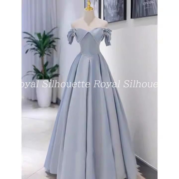 ドレス パフスリーブ パーティー ブルー XS/S/M/L/XL/XXL/XXXL パーティードレス ナイトドレス 結婚式 パフスリーブ 水色 青
