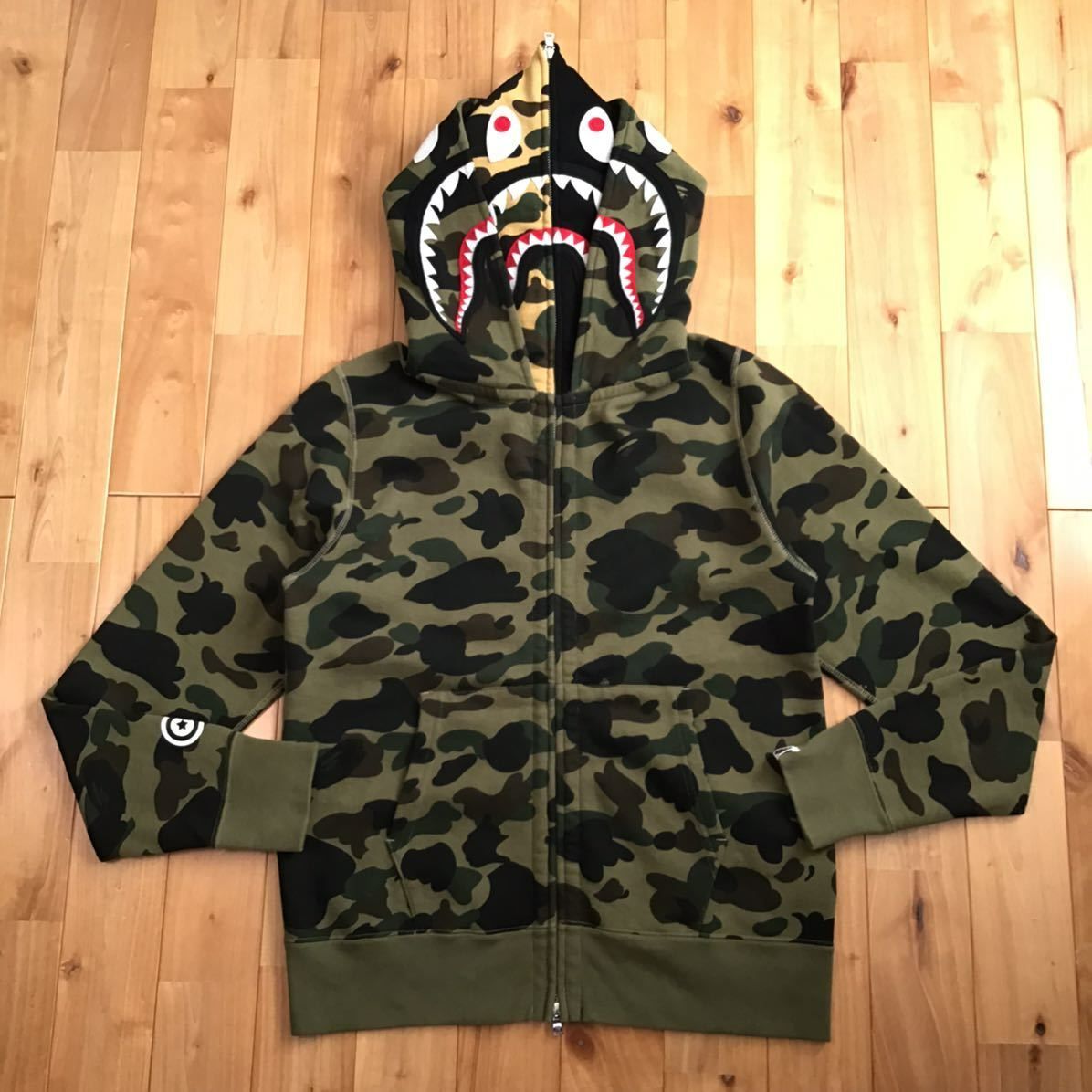 1st camo green ダブル シャーク パーカー Mサイズ Double shark full