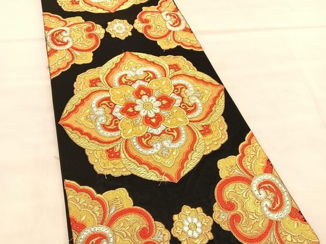 平和屋着物◎西陣 まいづる謹製 六通柄袋帯 唐織 華文 黒地 金