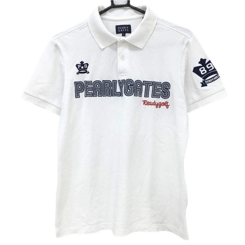 パーリーゲイツ 半袖ポロシャツ 白×ネイビー ロゴメッシュワッペン