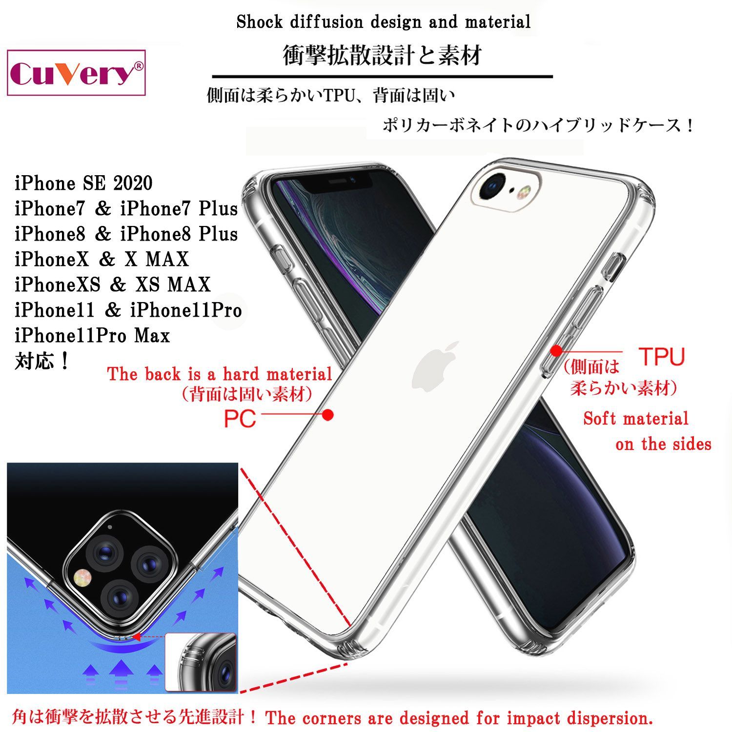 iPhone12 Pro 側面ソフト 背面ハード ハイブリッド クリア ケース 魚釣り 釣り竿