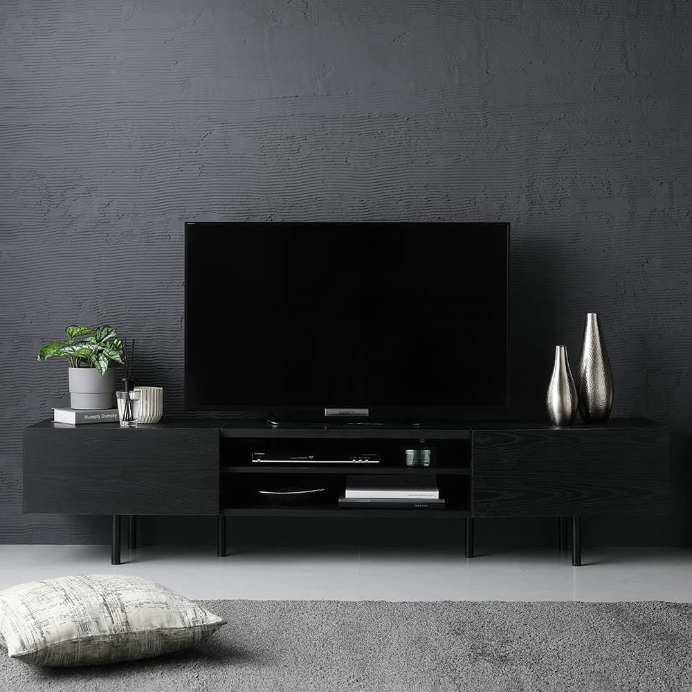 【人気商品】対応 18cm幅 55型 ブラック ローボード ワイド テレビ台 脚付き 収納 リビング RASIK TV台 木製