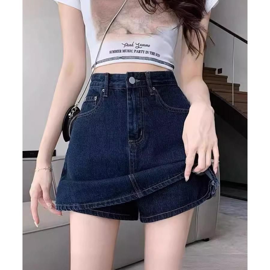 デニムスカパンハイウエストショートパンツ