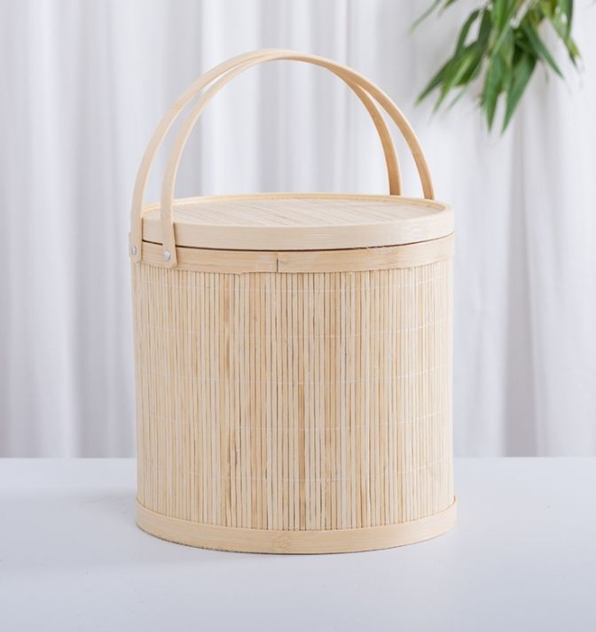 新品・未使用】 竹製 茶器 收納 茶盒 水果籃 提籃籠 竹編細工籠