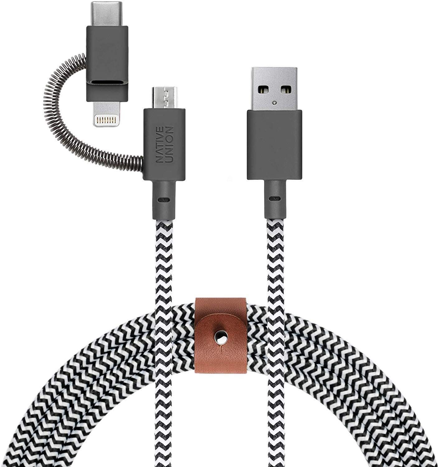 NATIVE UNION ネイティブユニオン BELT Cable Universal 3-in-1 高耐久 急速充電ケーブル ライトニング|USB-C|Micro-USB端子対応 MFi認証 2m Zebra