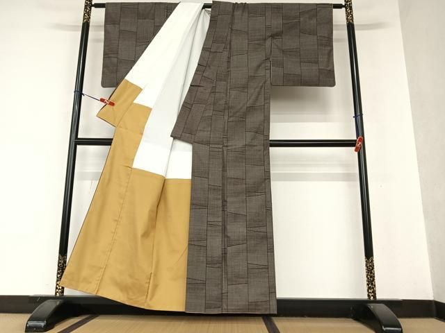 平和屋着物○本場大島紬 泥染 カタス7マルキ 変わり縞 正絹 逸品